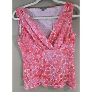 Ann Taylor Watercolor Pink Floral Tencel Blend Babydoll Tank Top Sz M Y2K